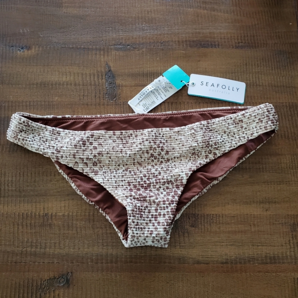 Seafolly Anthropologie Bikini Hipster Bottoms, Brown/White Serpentine, Wm12, NWT